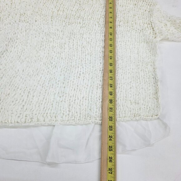 Womens S/M Ivory Open Knit Sheer Chiffon Back Sweater Boho Layered Festival - Picture 15 of 16